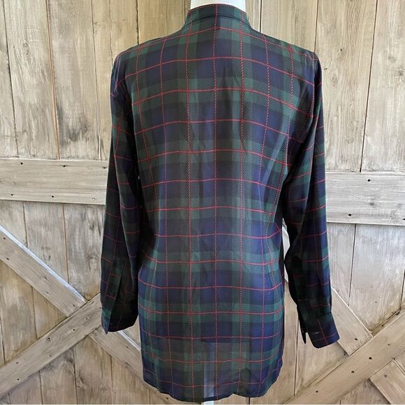 Chaps Plisse Pleated Tartan Plaid Blouse - Picture 2 of 5